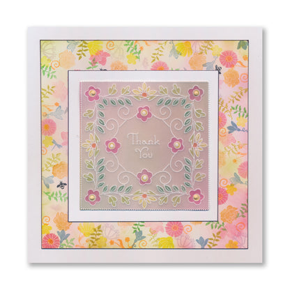 Tina's Thank You Floral Swirls & Corners All in One A5 Square Groovi Plate