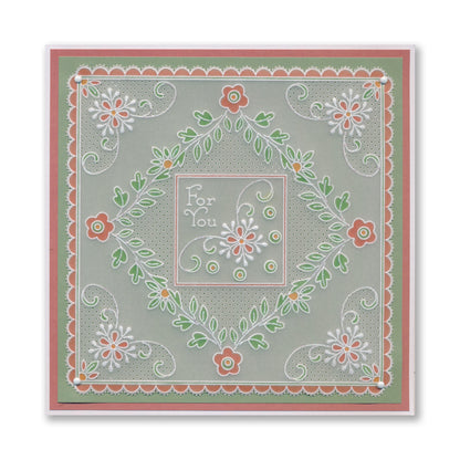 Tina's Thank You Floral Swirls & Corners All in One A5 Square Groovi Plate