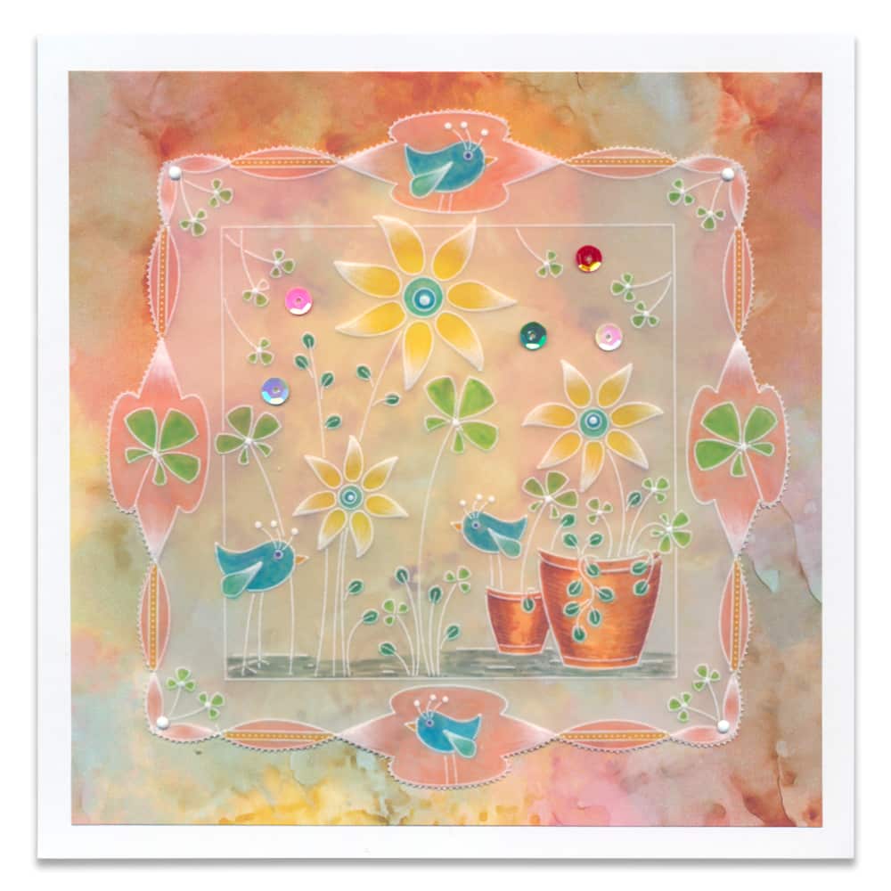 Tina's Sunflowers & Birds Floral Delight A5 Square Groovi Plate