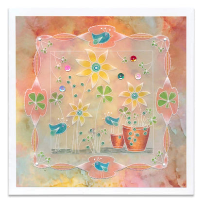 Tina's Sunflowers & Birds Floral Delight A5 Square Groovi Plate