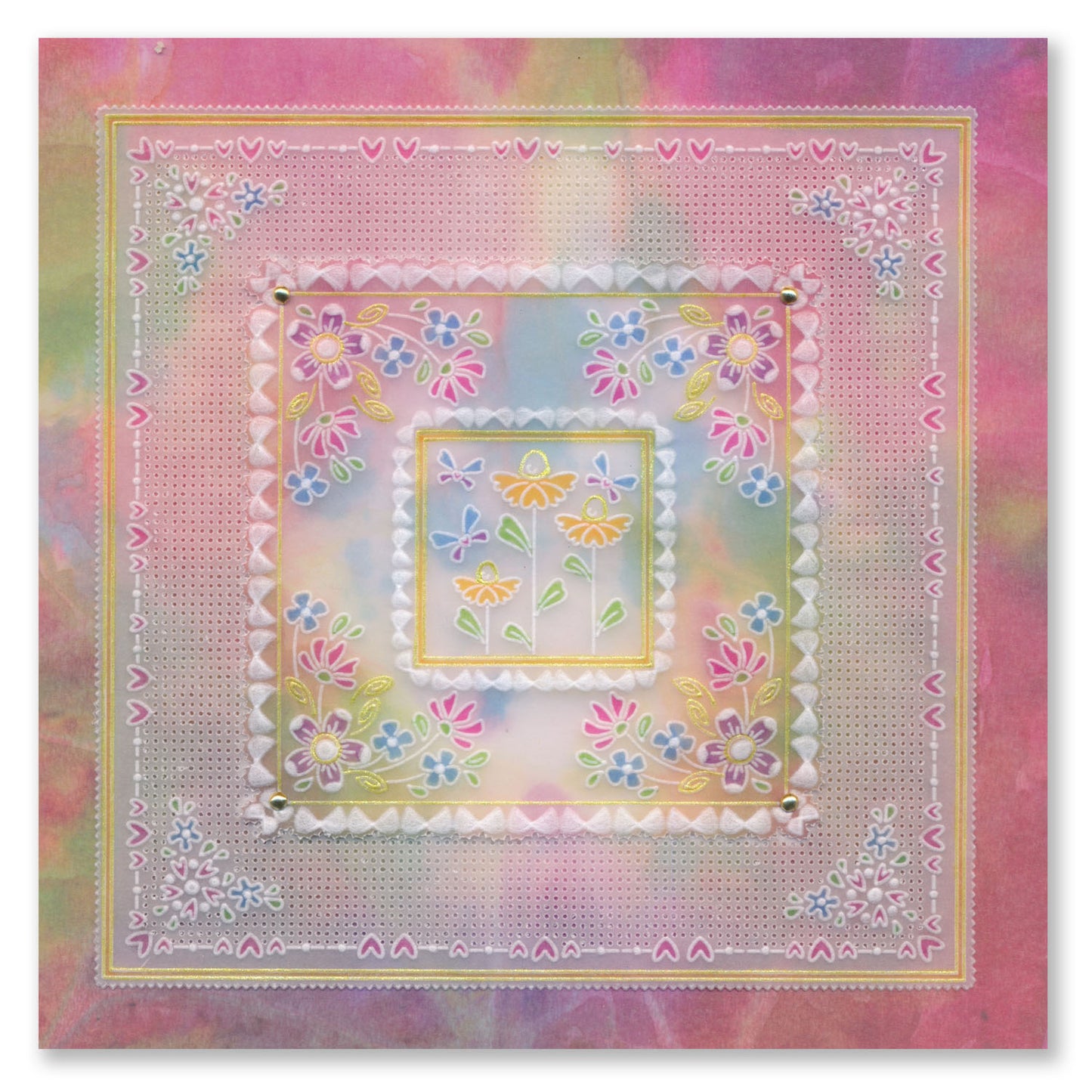 Tina's Flowerette Parchlet Quartet A6 Square Groovi Plate Set