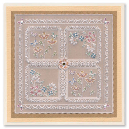 Tina's Flowerette Parchlet Quartet A6 Square Groovi Plate Set
