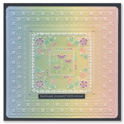 Tina's Flowerette Parchlet Quartet A6 Square Groovi Plate Set