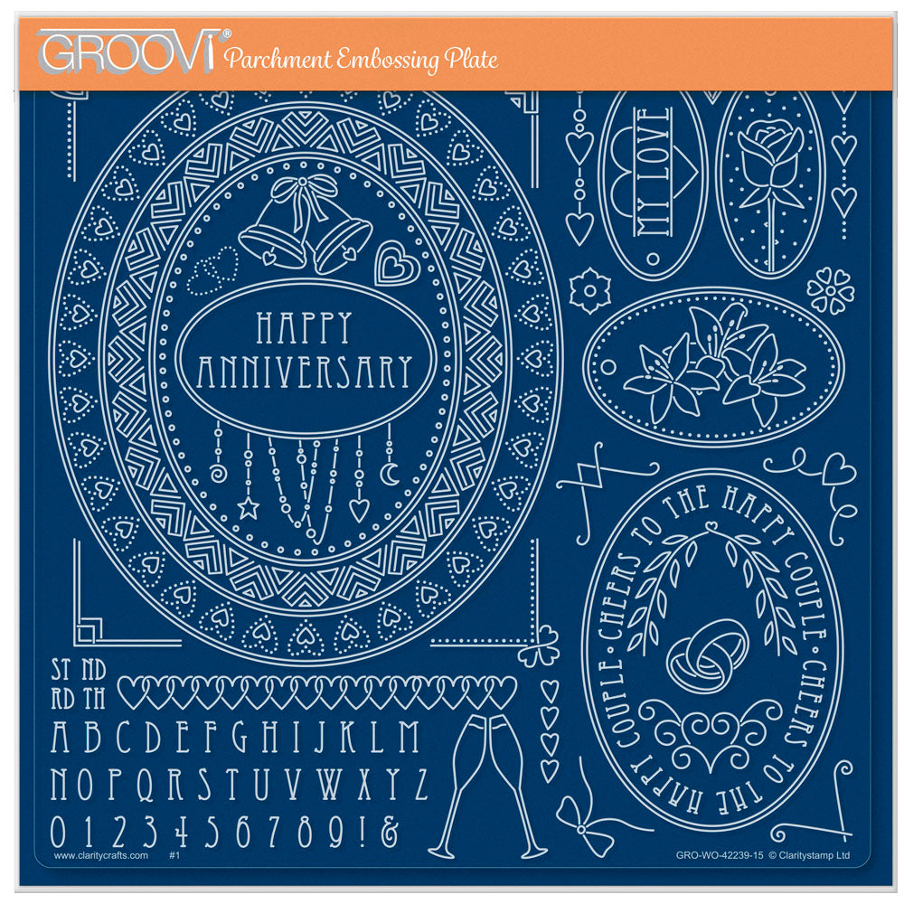 Jazz's Happy Anniversary Toppers & Tags A4 Square Groovi Plate