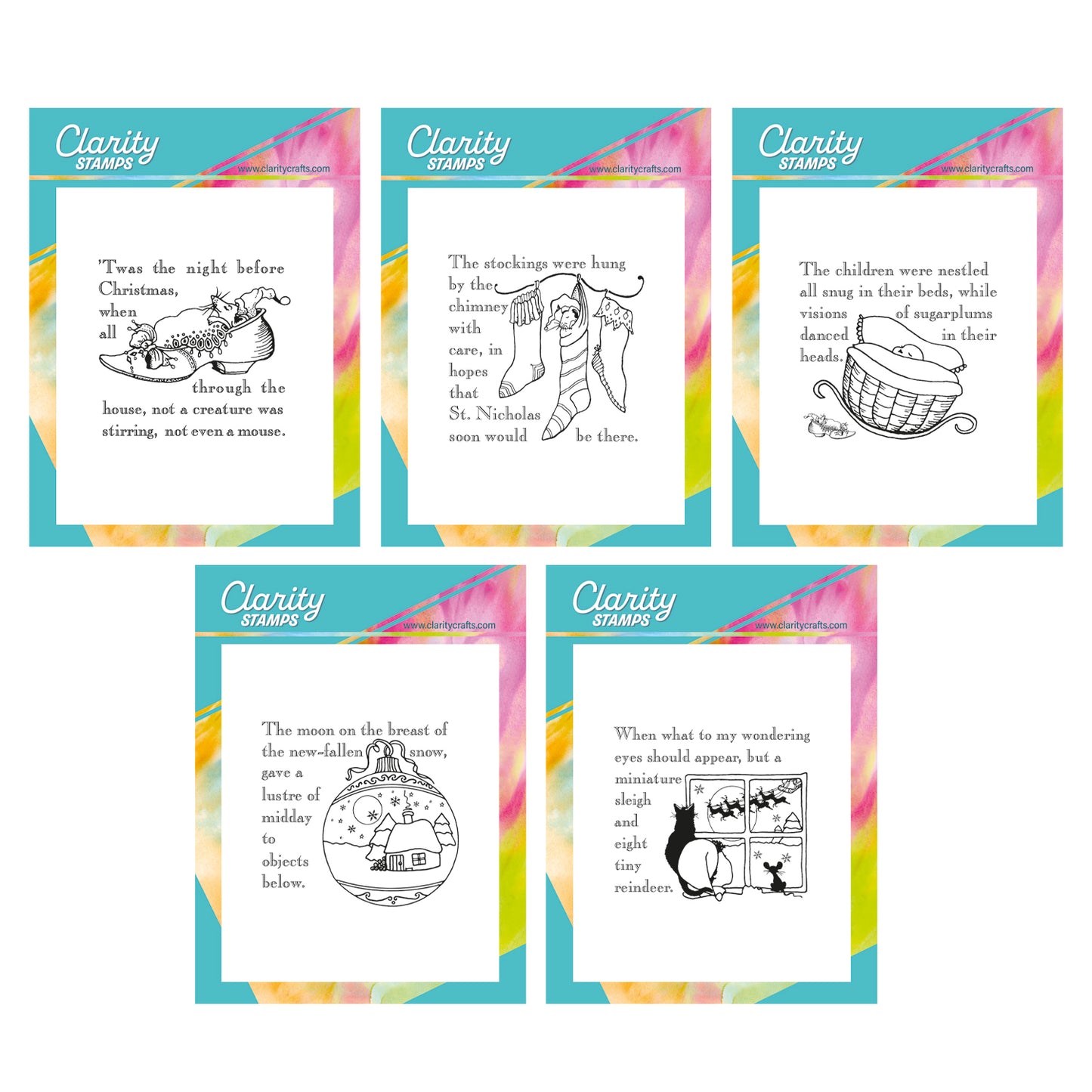 Twas the Night 1-5 - Fine Line A6 Square Stamp Quintet