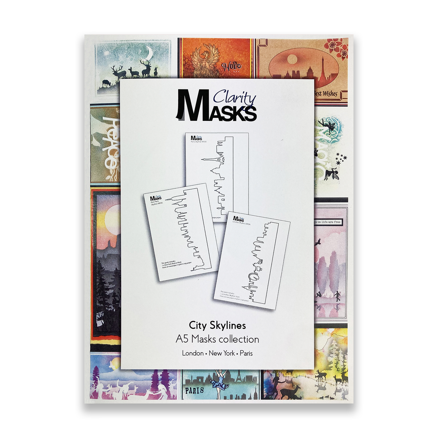 London, Paris & New York Skylines A5 Mask Set