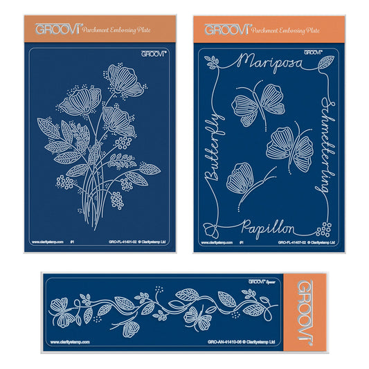 Tina's Floral Spray & Floral Flutterby A6 & Spacer Groovi Plate Trio