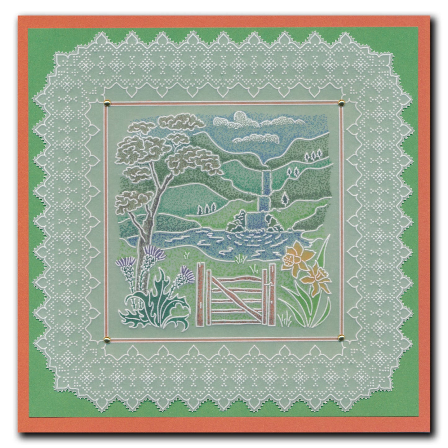 Linda's Dotty Cross-Stitch Celtic Heart Layering Frame A4 Square Groovi Plate