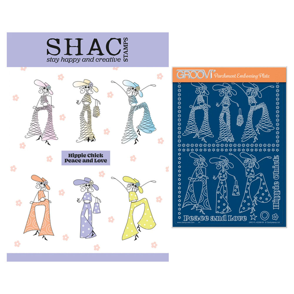 Barbara's SHAC Hippie Chicks A4 Stamp Set & A5 Groovi Plate