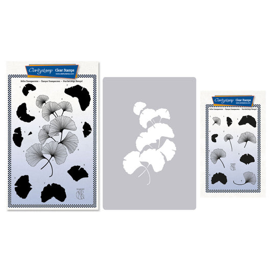 Barbara's Ginkgo Spray A5 & A6 Stamp, Mask & Stencil Trio