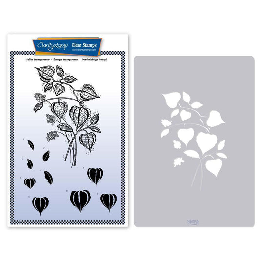Barbara's Chinese Lantern Spray A5 Stamp & Stencil Duo