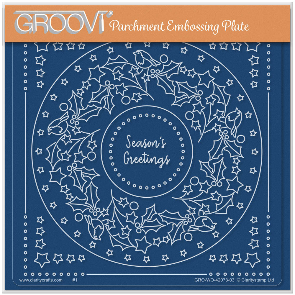 Season's Greetings Round Floral Frame A5 Square Groovi Plate