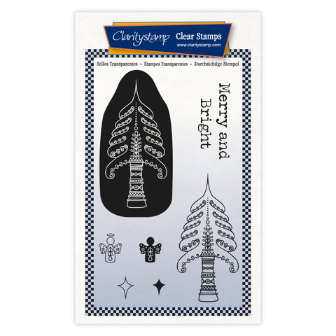 Folkart Tree - Merry & Bright A6 Stamp & Mask Set
