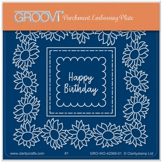 Happy Birthday Square Floral Frame A6 Square Groovi Plate