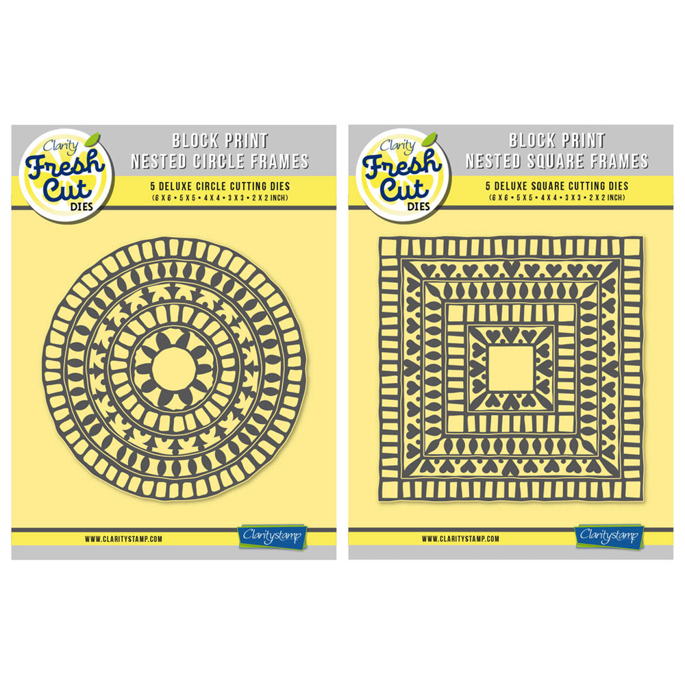 Block Print Nested Circle & Square Frames Clarity Fresh Cut Die Duo