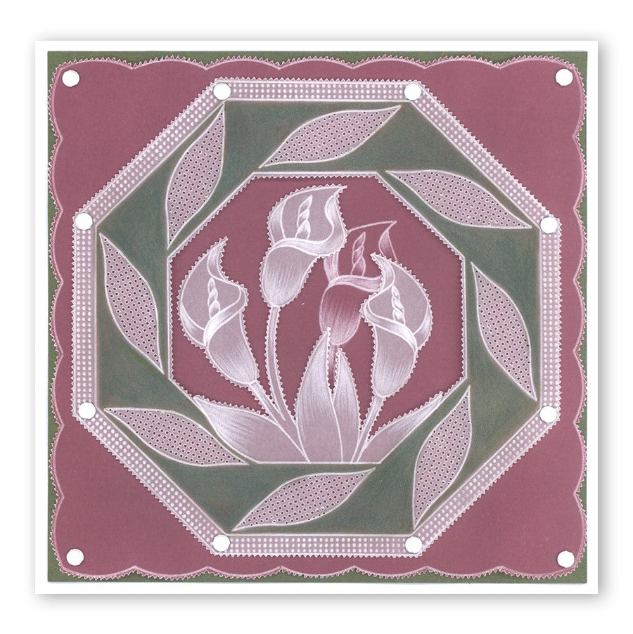 Art Nouveau Lilies A5 Square & Groovi Border Plate Set