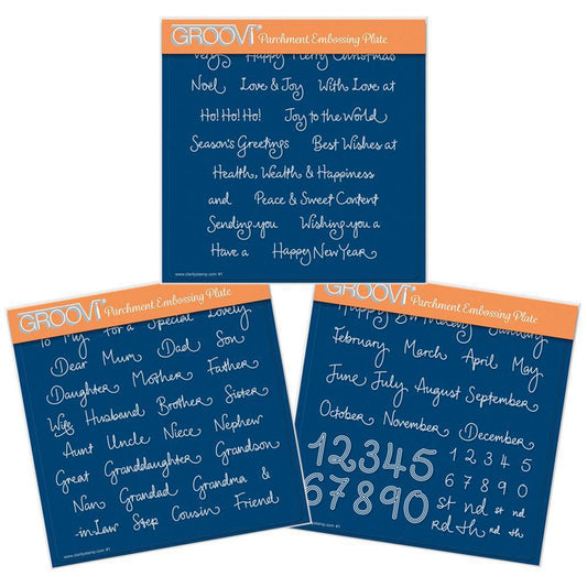 Barbara's Relations, Months & Numbers and Christmas Sentiments A5 Square Groovi Plate