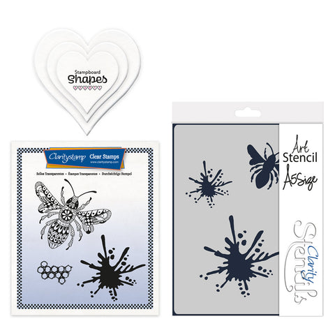 Cherry's Funky Bee Stamp, Mask, Stencil & Heart Stampboards Trio