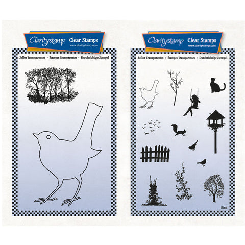 Bird Outline & Garden Miniatures A6 Stamp & Mask Duo