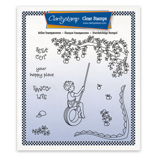 Linda's Children - Summer - Boy on a Tyre A5 Square Stamp & Mask Set