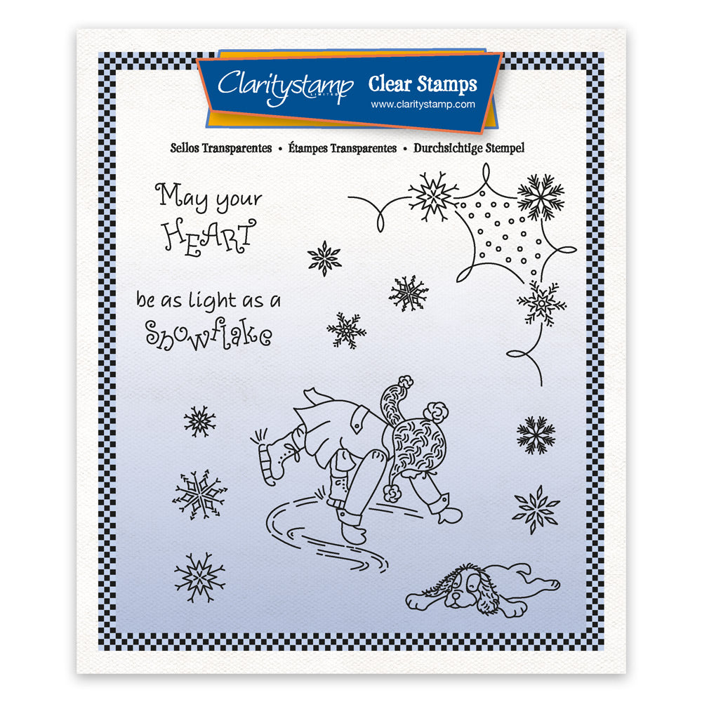 Linda's Children - Winter - Boy Ice Skating A5 Square Stamp & Mask Set