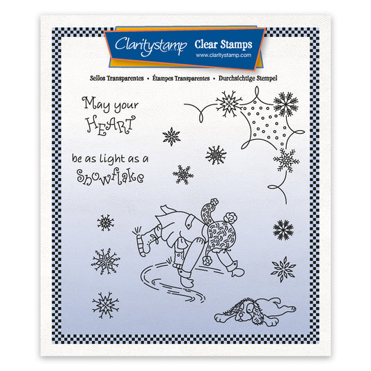 Linda's Children - Winter - Boy Ice Skating A5 Square Stamp & Mask Set