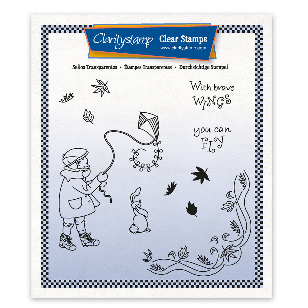Linda's Children - Autumn - Boy with a Kite A5 Square Stamp & Mask Set