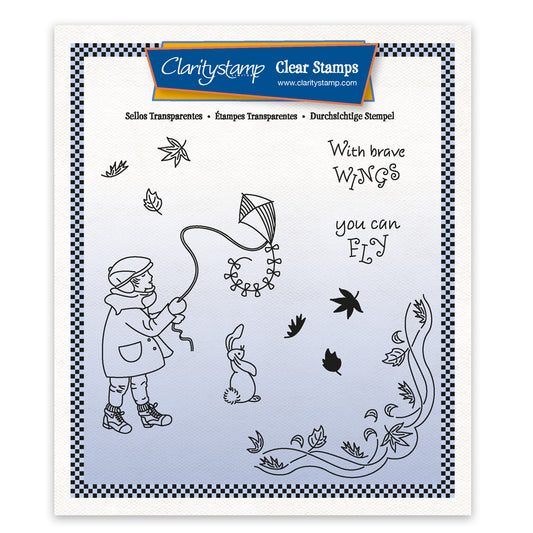 Linda's Children - Autumn - Boy with a Kite A5 Square Stamp & Mask Set