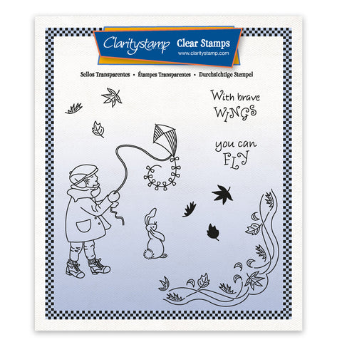 Linda's Children - Autumn - Boy with a Kite A5 Square Stamp & Mask Set