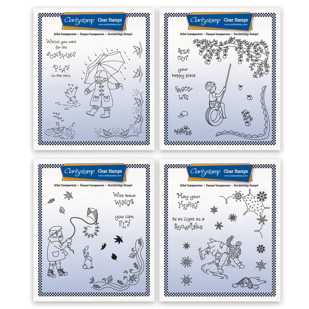 Linda's Children Through the Seasons - Boys A5 Square Stamp & Mask Quartet