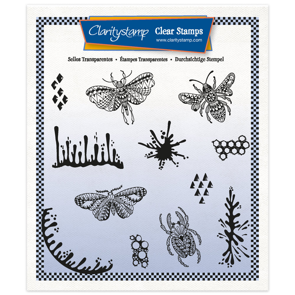 CLEARANCE Mini Funky Bugs n Beetles  A5 Square Stamp & Mask Set