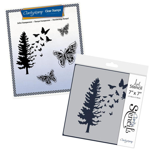 Butterfly Tree A5 Square Stamp & Stencil Duo