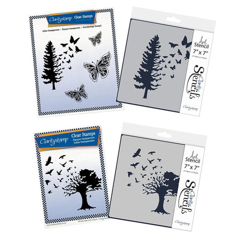 Butterfly & Bird Trees A5 Square & A6 Stamp & Stencil Collection