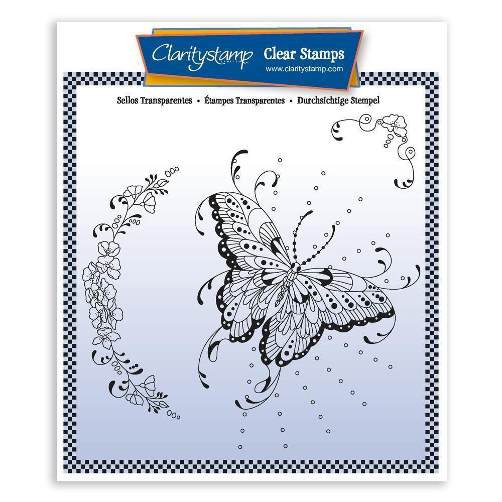 CLEARANCE Wild & Beautiful - Butterfly & Floral Flourish A5 Square Stamp Set