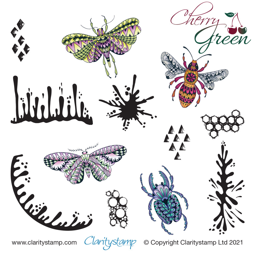 CLEARANCE Mini Funky Bugs n Beetles  A5 Square Stamp & Mask Set