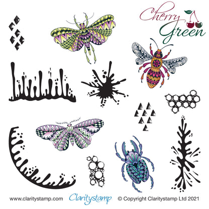 CLEARANCE Mini Funky Bugs n Beetles  A5 Square Stamp & Mask Set