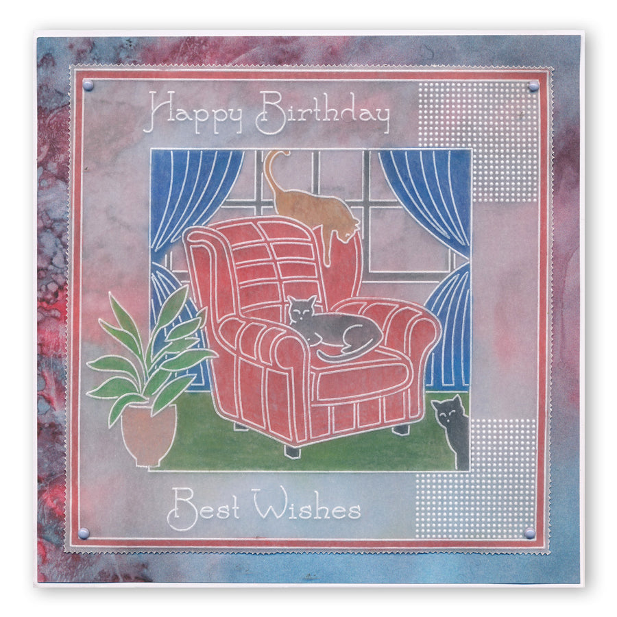 Cats on a Comfy Chair A6 Square Groovi Plate