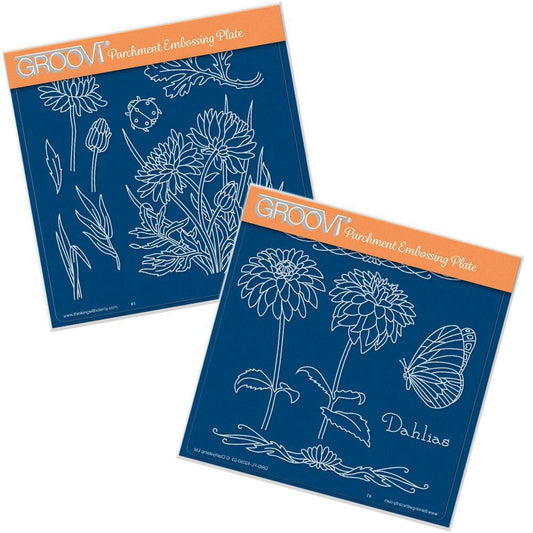 Jayne's Dahlias A5 Square Groovi Plates Set
