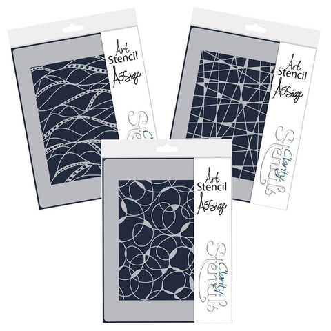 Cherry's Doodleology - Square Waves, Circle Lines & Heart Swirls A5 Stencil Trio