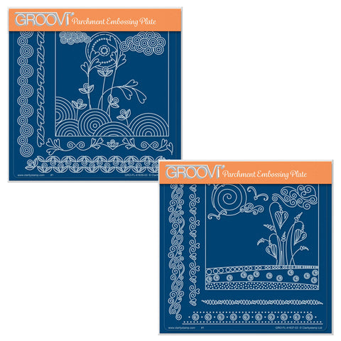 Tina's Doodle Flowers in Spring & Sunrise Flowers Landscapes A5 Square Groovi Plates