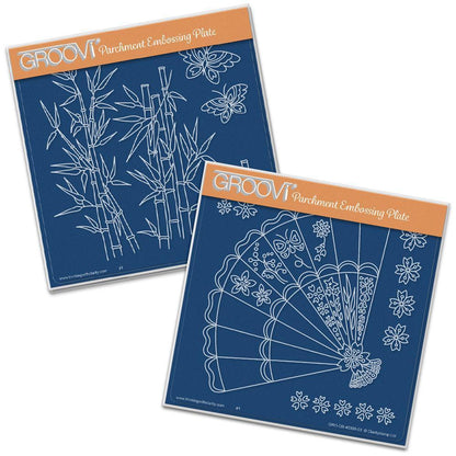 Oriental Fan & Bamboo Set A5 Square Groovi Plate Set