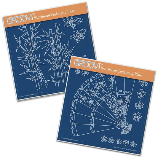 Oriental Fan & Bamboo Set A5 Square Groovi Plate Set