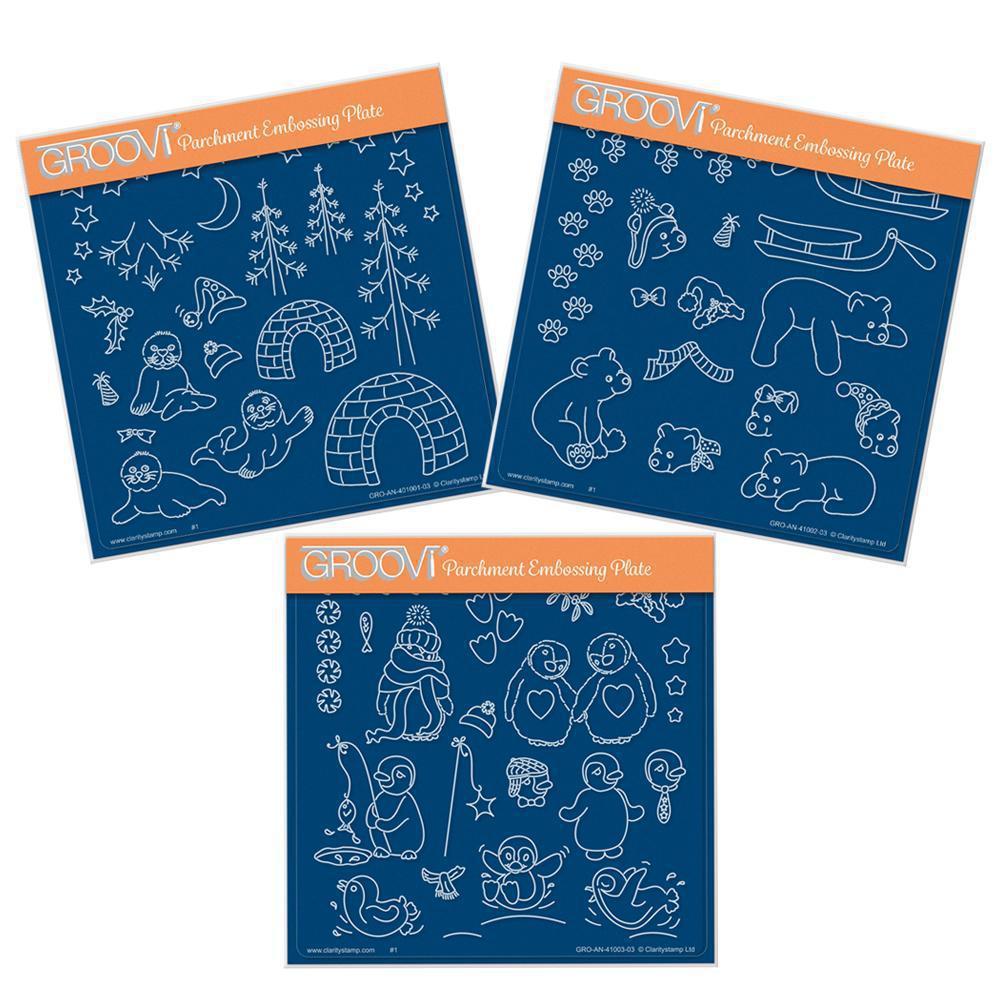 Linda's Penguins, Seals & Polar Bears Trio A5 Square Groovi Plate Set