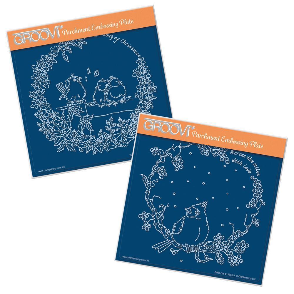 Linda's Robins & Red Cardinal Wreath Duet A5 Square Groovi Plate Set