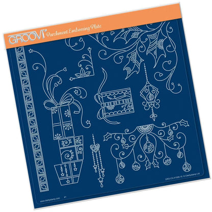 Tina's Christmas Presents & Holly A4 Square Groovi Plate