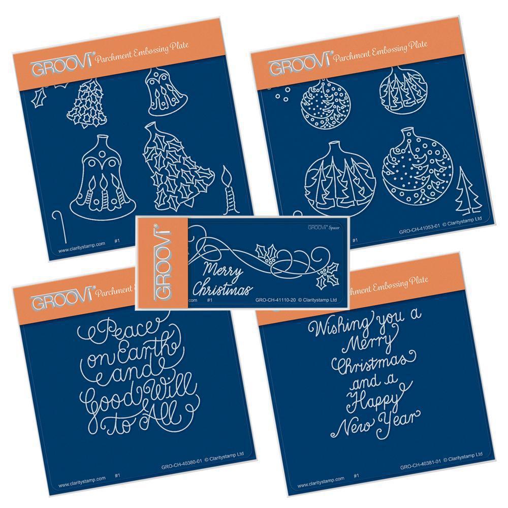 Christmas Baubles & Sentiments Collection A6 Square Groovi Plate Set + Spacer