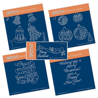 Christmas Baubles & Sentiments Collection A6 Square Groovi Plate Set + Spacer