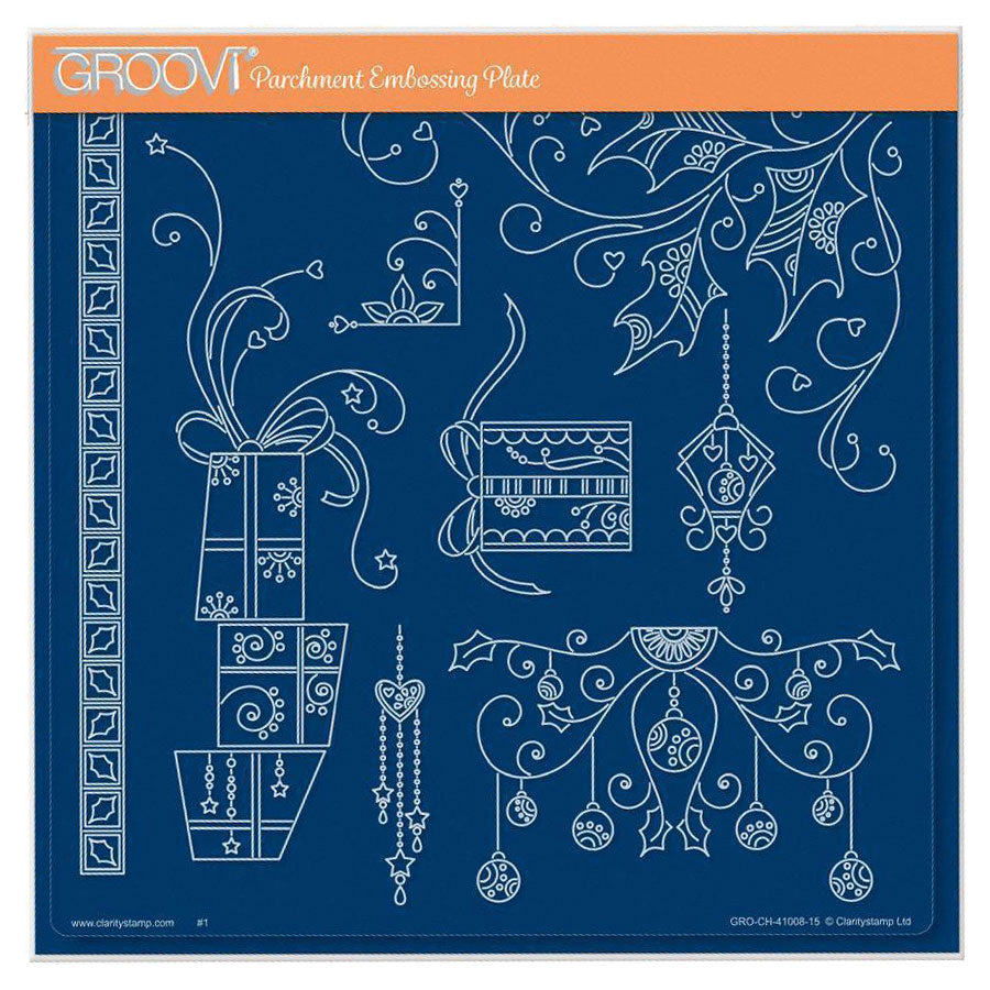 Tina's Small Christmas Presents & Holly A5 Square Groovi Plate