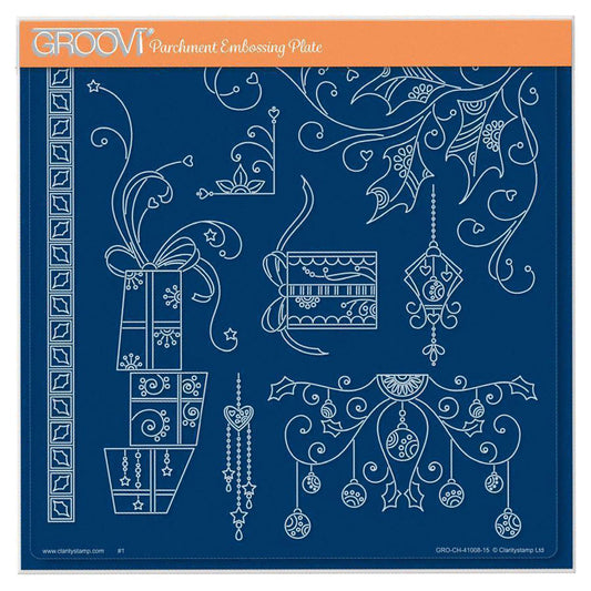Tina's Small Christmas Presents & Holly A5 Square Groovi Plate