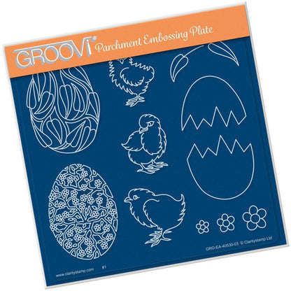 Ornate Eggs & Chicks A5 Square Groovi Plate